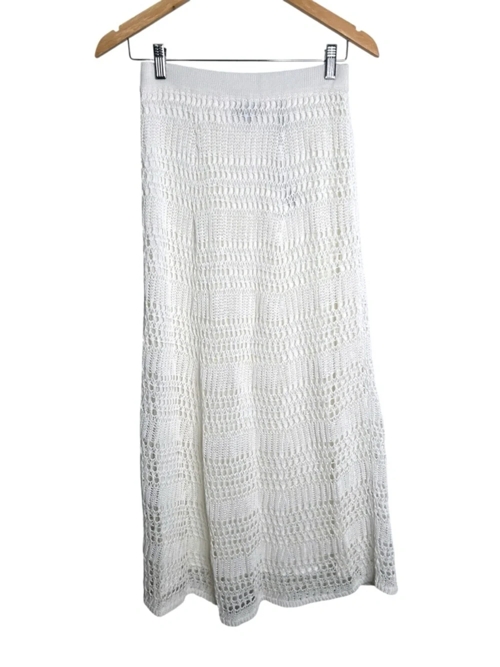 Theory Ivory Tissage Open Knit Crochet Maxi Skirt and Tank Top Set Size Small